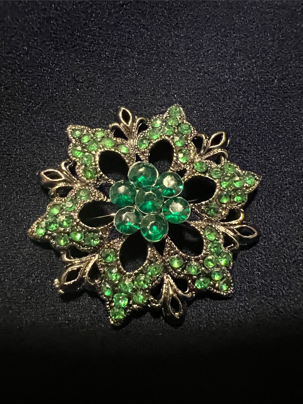 Vintage Green Crystal Floral Brooch